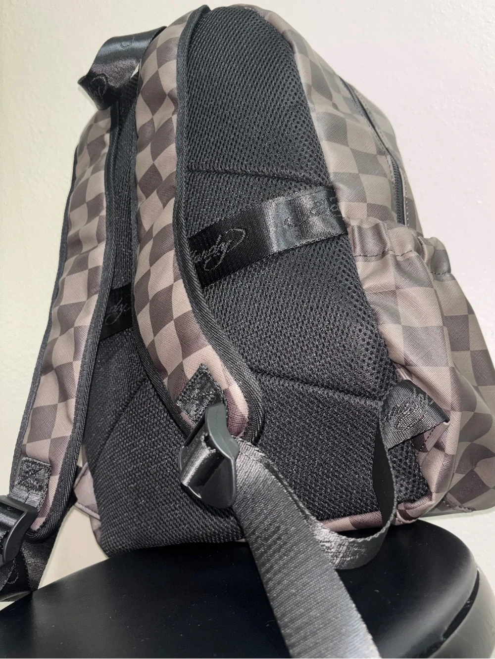 Ed Hardy Brave Hearts Stay True Backpack Skull Charm Brown Checkered NWT
